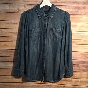 Long Slit back denim shirt.